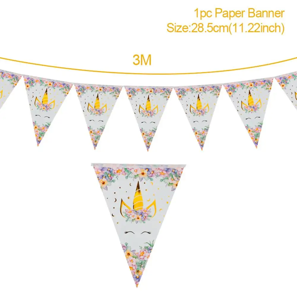 1pc Unicorn Banner Huiran горячее тиснение Единорог посуда для вечеринки в честь Дня Рождения тарелки чашка баннер Единорог вечерние принадлежности День Рождения украшения для детей - Цвет: 1pc Unicorn Banner