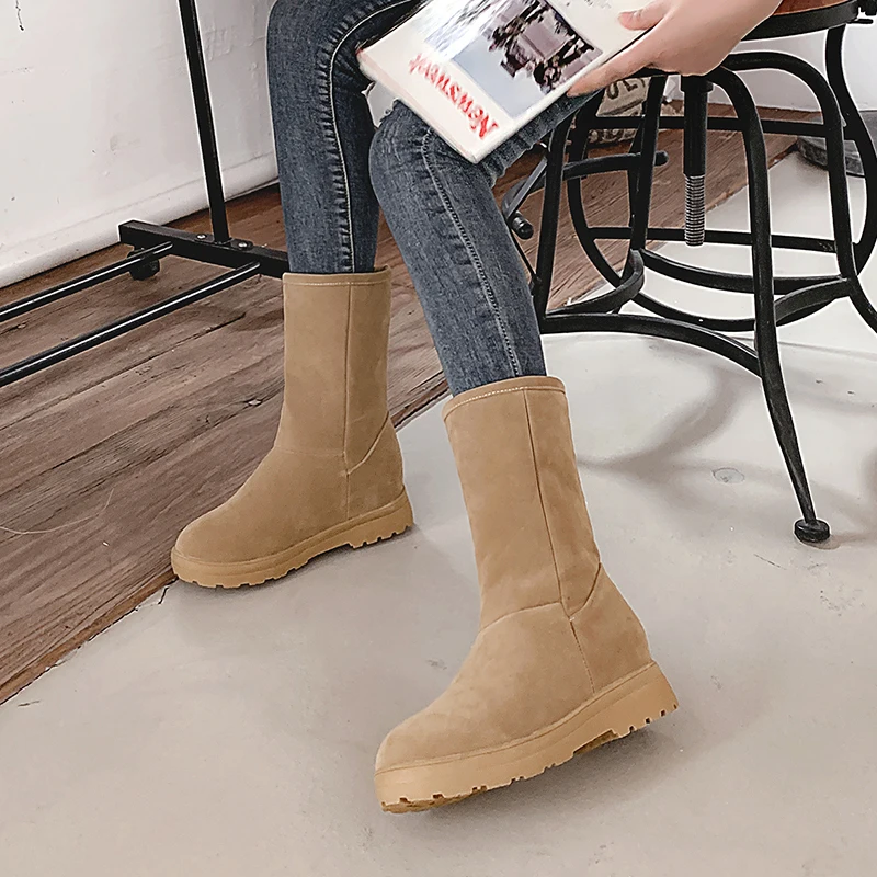 Women winter snow boots warm short plush boots for women Round Toe winter shoes student footwear And calf suede women's boots