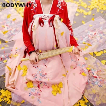 

Traditional Hanfu Costumes Embroidery Oriental Long Sleeve Chinese Style Princess Ancient Folk Dance Fairy Retro Elegant Fashion