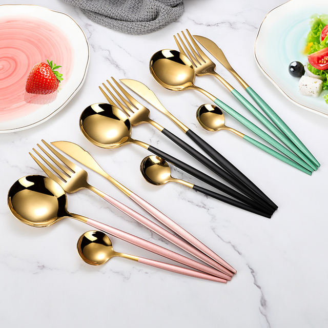 4 Pcs / Set Stainless Steel Black Gold Cutlery Set