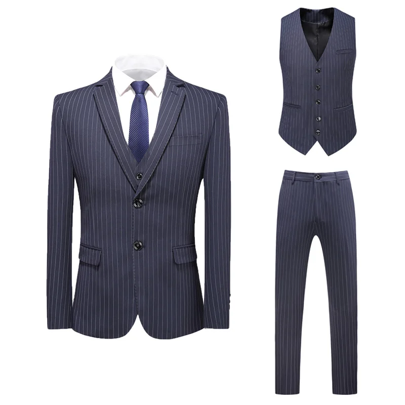 

Hot style Dutch velvet suit for men three-piece striped slim suit for business plus size M to 5XL(Suit + vest + pants)