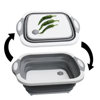 

3 In 1 foldable chopping cutting board basket multi-function silicone drain kitchen chopping blocks fruit storage washing basket