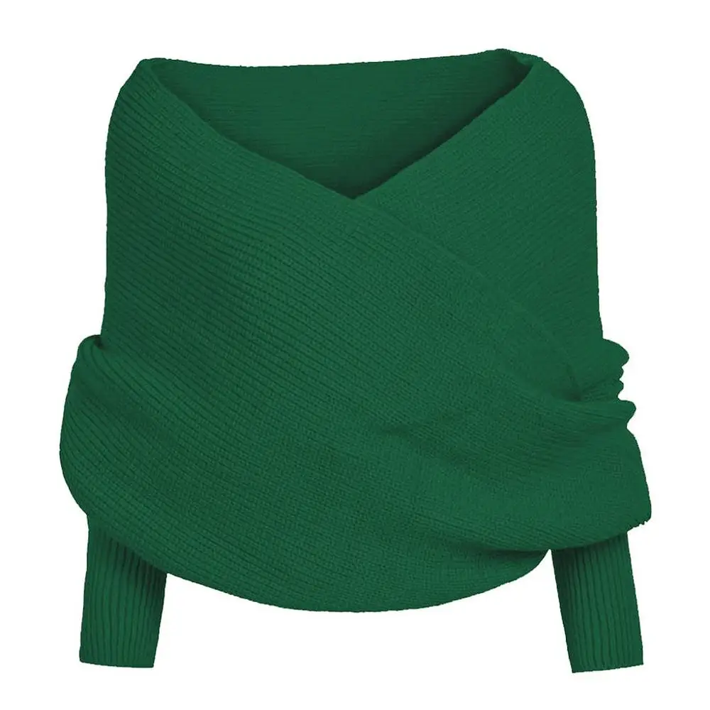 Green Шарф вязаный, зимний, теплый, элегантный, вечерние, для женщин, Одноцветный, шарф, рукав, вязанный крючком, длинный, мягкий, шарф, шаль, женский шарф, женский, женский, A40 - Цвет: Green