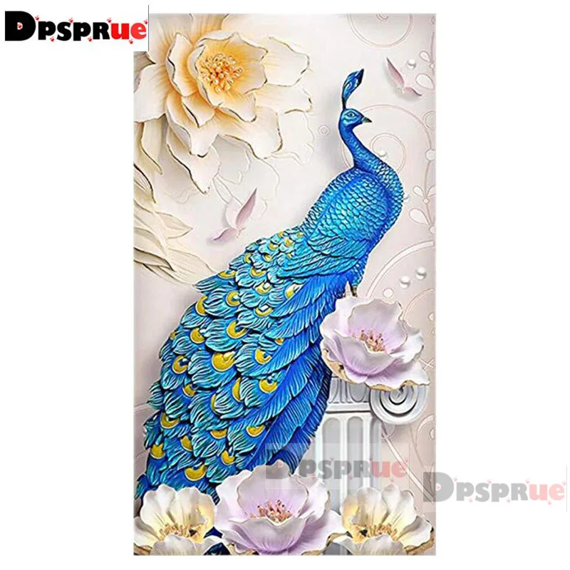 

Dpsprue Full Square/Round Diamond Painting Kit Cross Stitch Beautiful peacock Pink Diamond 3D Embroidery DIY 5D Moasic Gift 02