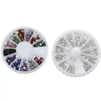 

3000Pcs 2mm 12 Color Heart Shape Rhinestones Glitter Tips & 3600Pcs Wheel Mixed Nail Art Tips Glitters Rhinestones
