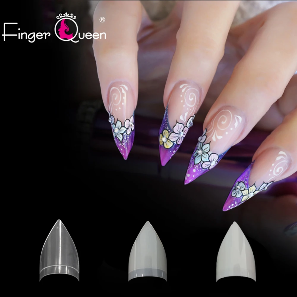 Fingqueen шпильки ногти остроконечные поддельные ногти Короткие Полное покрытие искусственные ногти накладные французский дизайн ногтей Tipsf FQ29