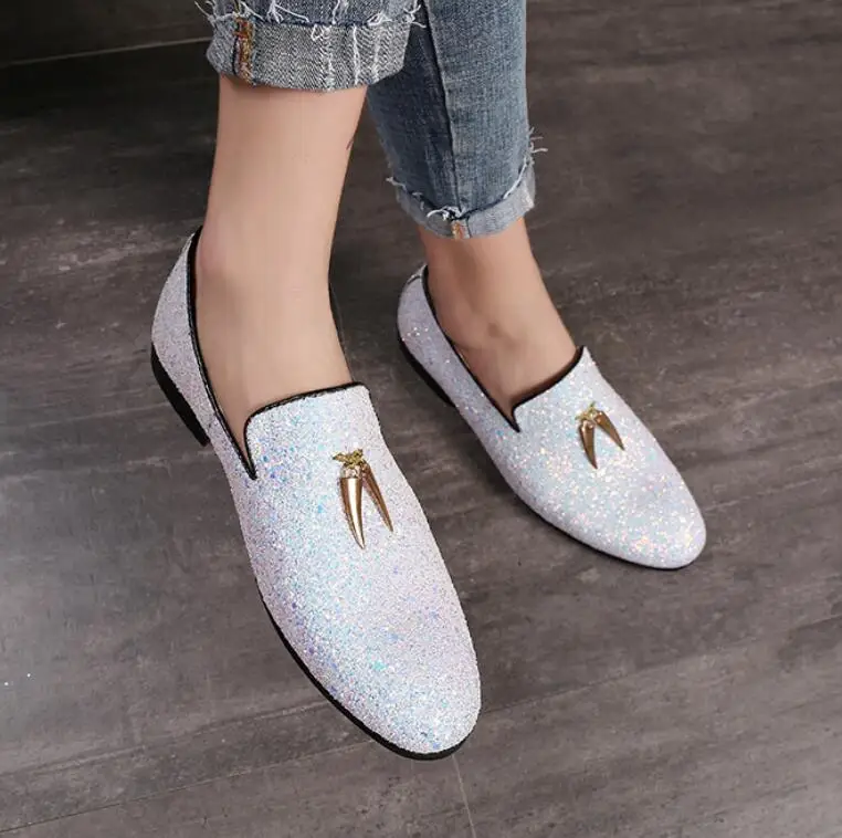 Plus Size 38-47 Mens Shoes Casual Fashion Nightclub Bars Party Superstar Shoes Slip-on Sequin Wedding Mens Loafer Moccasins