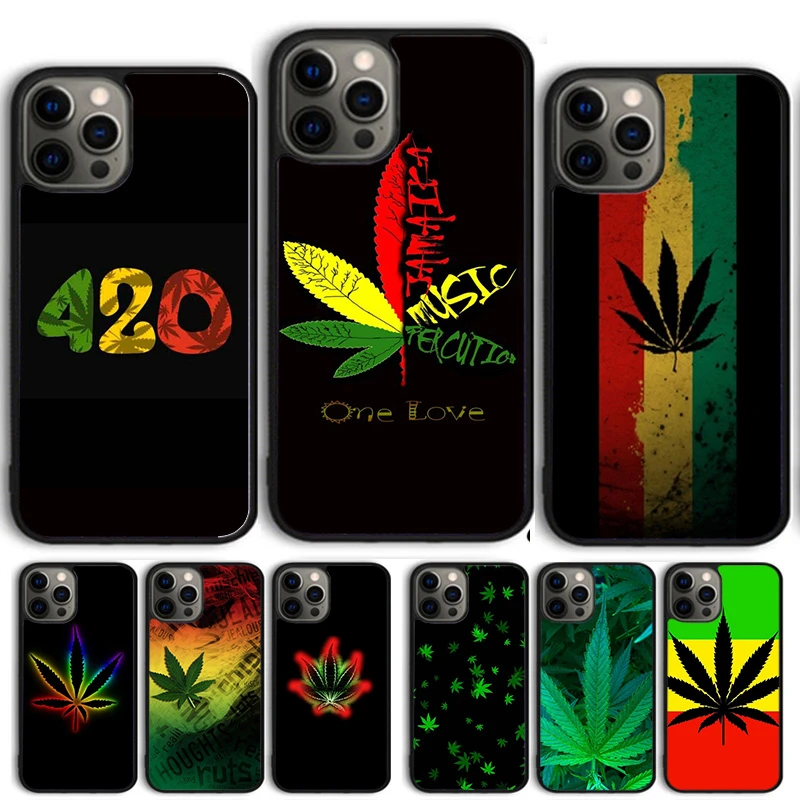 حبل سحب مطاطي Weed Leaf Pot Rasta Reggae Phone Case Cover For iPhone 13 12 Pro Max mini 11 Pro Max XS X XR 5 6S 7 8 Plus SE 2020 Coque Shell