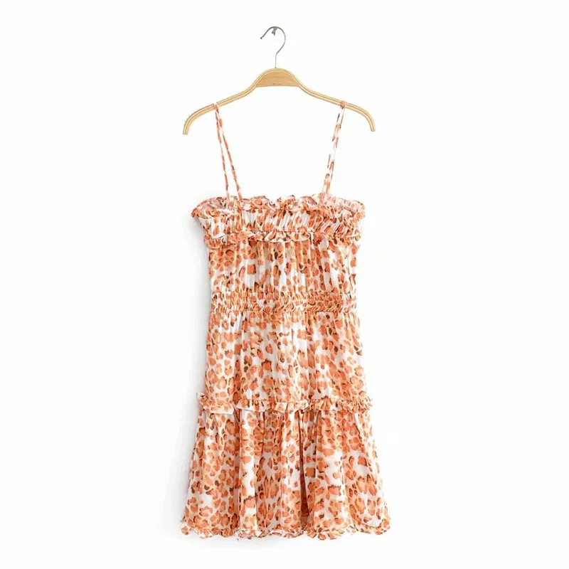 Everkaki Boho Короткое женское платье-комбинация с цветочным принтом и оборками, летние женские платья, винтажные Мини платья для женщин, новинка, весна