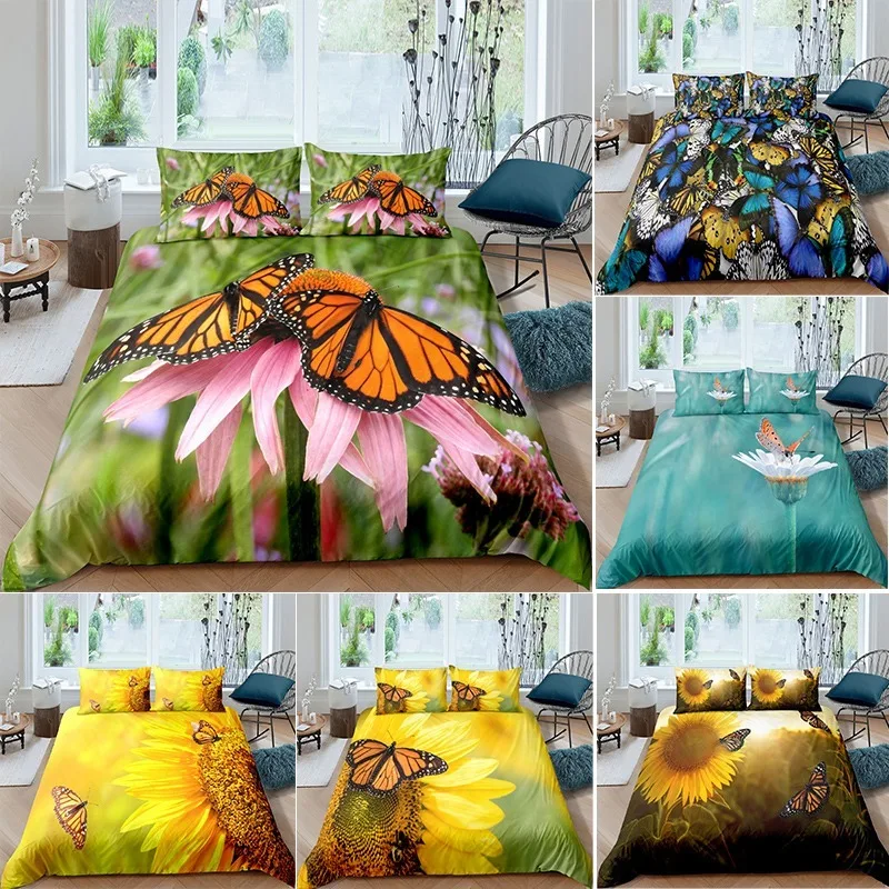 New Hot 3d Digital Printed Purple Blue Butterfly Heart Bedding Set EU/US/AU/UK Size 2/3pcs Duvet Cover Set Bedroom Decor Textile