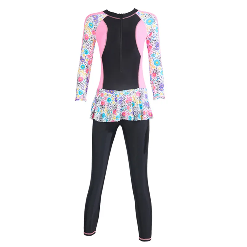 Conservative Muslim Swimsuit For Girls Front Zipper Modest Swimwear Swimming Suit Children Long Sleeve Borkini Mujer Islamico