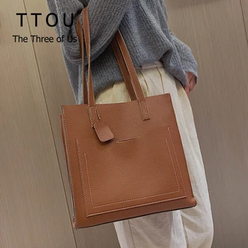 

TTOU Fashion Women Handbag PU Leather Female Shoulder Bag Designer High Capacity Vintage Soft Ladies Tote Bags Shipping Bag