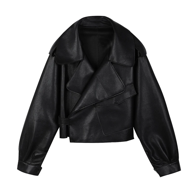

Windproof Trendy Women's Spring Faux Leather Jackets 2023 Ladies Casual Loose Soft Short Basic Jackets And Coats Veste Femme