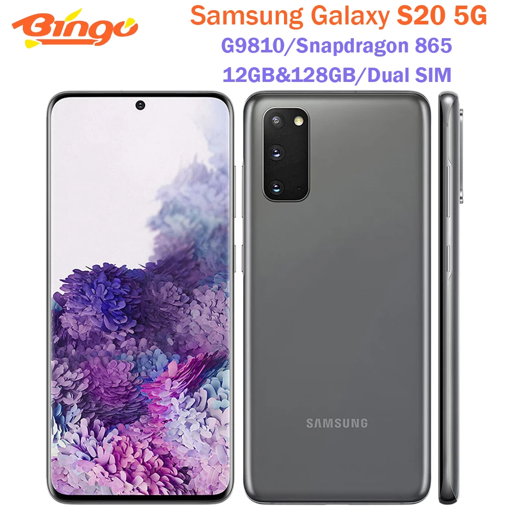 Samsung galaxy s20 5g g9810 128gb desbloqueado telefone móvel original  snapdragon 865 octa núcleo 6.2 