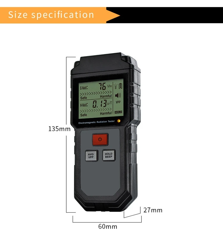 Electromagnetic Radiation Tester Electric Field& Magnetic Field Tester Sound Light Alarm RZ825