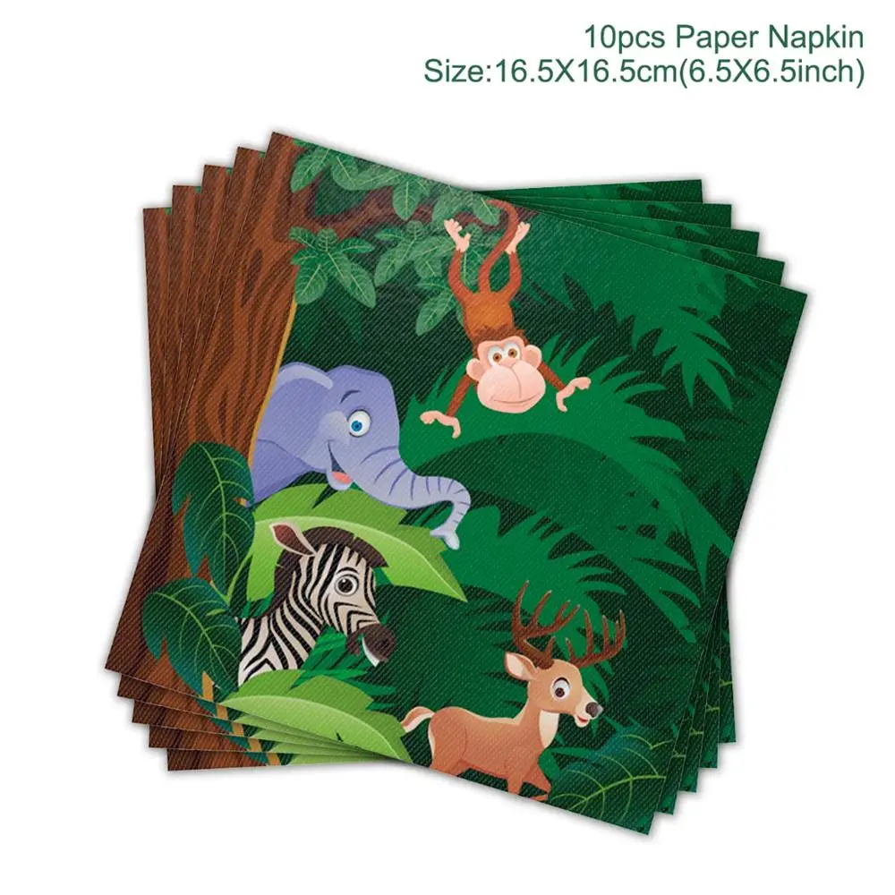 Paper Napkin 10PCS HUIRAN джунгли принадлежности для животных Посуда С Днем Рождения Декор дети Джунгли Тема вечерние для вечеринки в стиле сафари декор для мальчиков - Цвет: Paper Napkin 10PCS