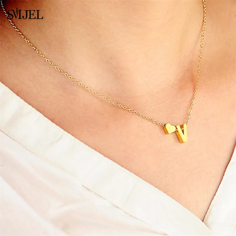 SMJEL Trendy Tiny Dainty Initial Heart Necklaces Personalize Letter Choker Necklace for Women Collar Everyday Jewelry Gifts