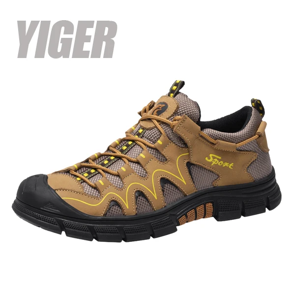 Khaki outdoor shoes YIGER/Новинка; мужская повседневная Уличная обувь на шнуровке; большие размеры; походная обувь; нескользящая износостойкая мужская повседневная походная обувь; 0408 - Цвет: Khaki outdoor shoes