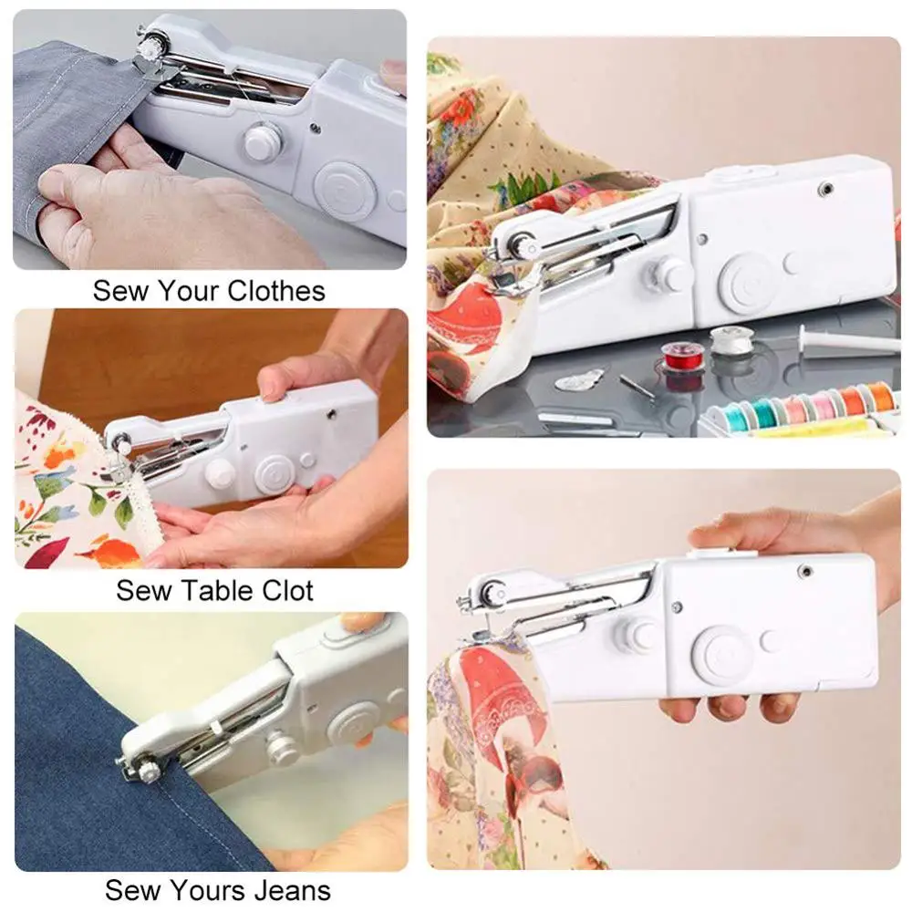 Portable Mini Hand Sewing Machine Quick Handy Stitch Sew Needlework Cordless Clothes Fabrics Household Electric Sewing Machine