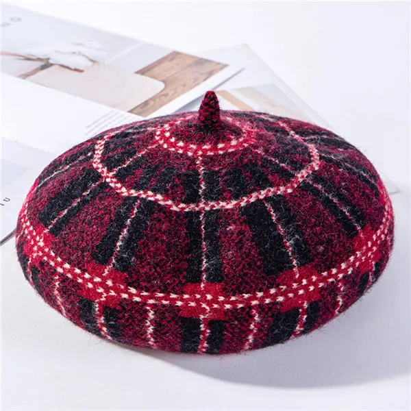 wine red USPOP, женские шерстяные береты, квадратный жаккардовый берет, шапка, Толстая Теплая Зимняя шерстяная шапка, модная шапка художника - Цвет: wine red