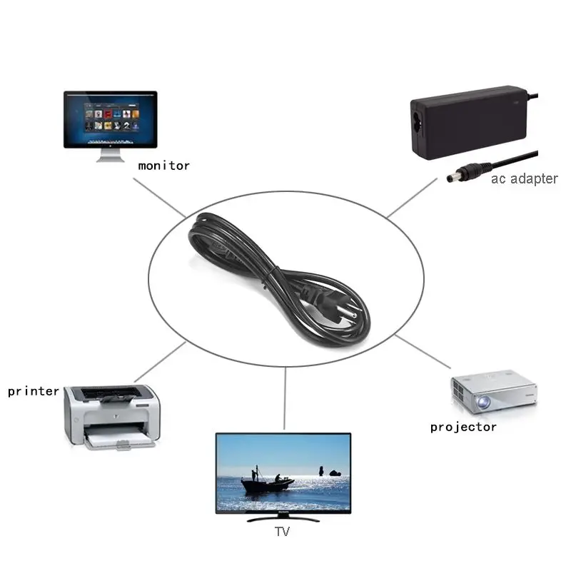 Шнур питания переменного тока 1,5 м 18AWG США штекер NEMA 5-15P IEC C13 кабель питания для ПК монитор компьютера Xbox One LG ТВ принтер проектор