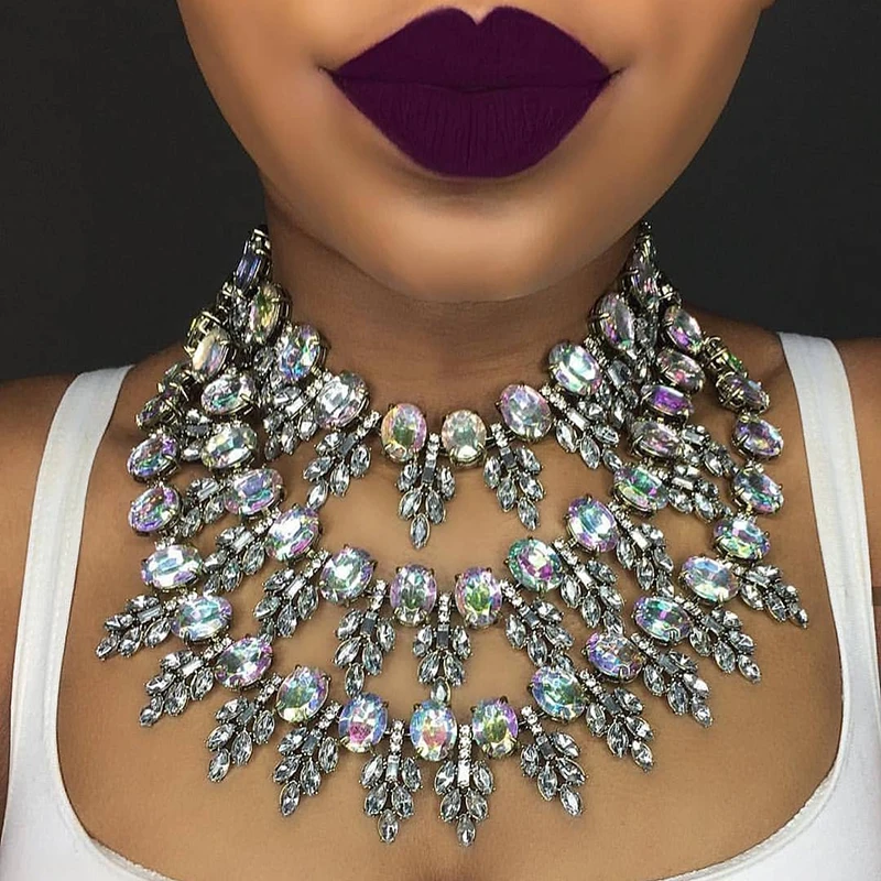 Dvacaman Luxury Handmade Pendant Necklace for Women Wedding Party Bohemian Shiny 3pcs/set Crystal Choker Jewelry Female | Украшения и