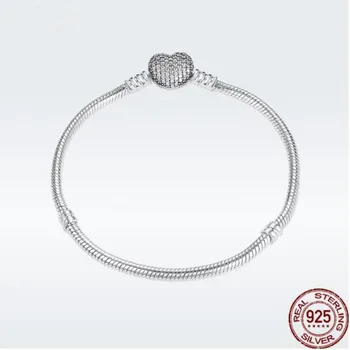 

Original 925 Sterling Silver Bracelet Moments Pave Heart Clasp With Crystal Bracelet Bangle Fit Bead Charm Diy Fashion Jewelry
