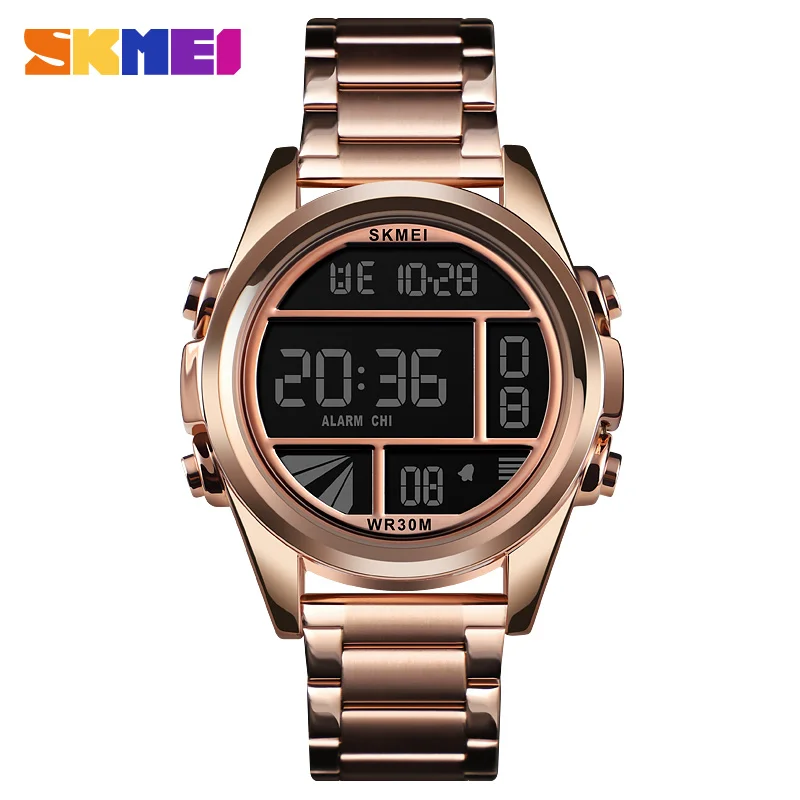 Rose Gold SKMEI модные мужские часы Creativty цифровые часы 3 бар водонепроницаемые стереоскопические Циферблат из нержавеющей стали 12/24 часы 1448 - Цвет: Rose Gold