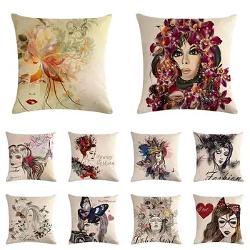

Chinese ink girl's head image pillow cover home decoration cushion cover computer seat cushion cover 45x45