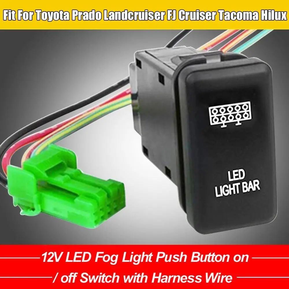 

5 Pin 12V LED Fog Light Push Button On / Off Switch with Harness Wire Fit For Toyota Prado Landcruiser FJ Cruiser Tacoma Hilux