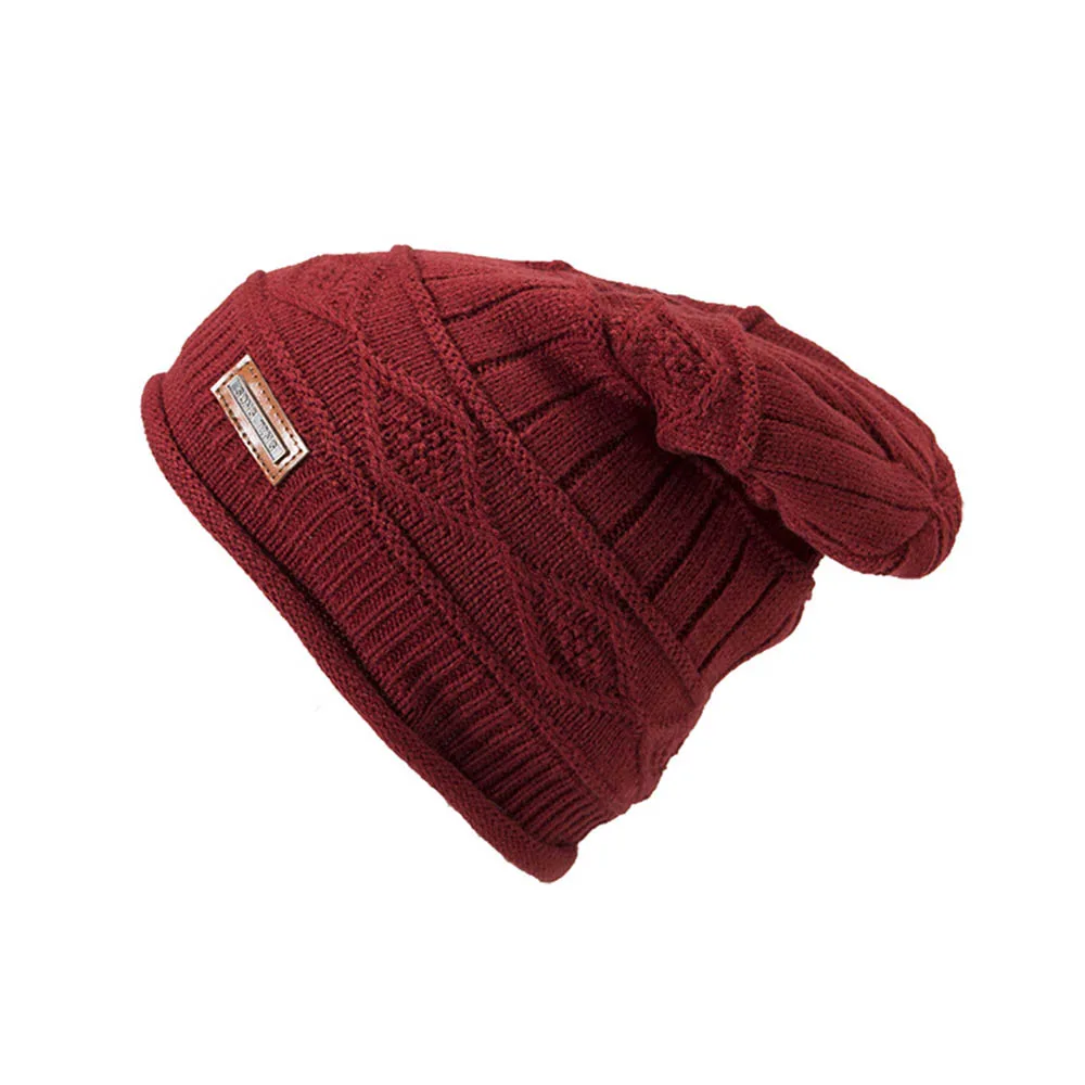 Wine Red Knit Beanie FS зима унисекс мешковатые Kintted шапочки для мужчин толстые плюс бархат Ретро Рыбак с напуском Skullies Beanie лыжный кепки Gorras - Цвет: Wine Red Knit Beanie