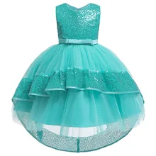Вечернее платье-пачка принцессы с блестками и шлейфом; детская одежда с цветочным рисунком для девочек; детская праздничная одежда для девочек