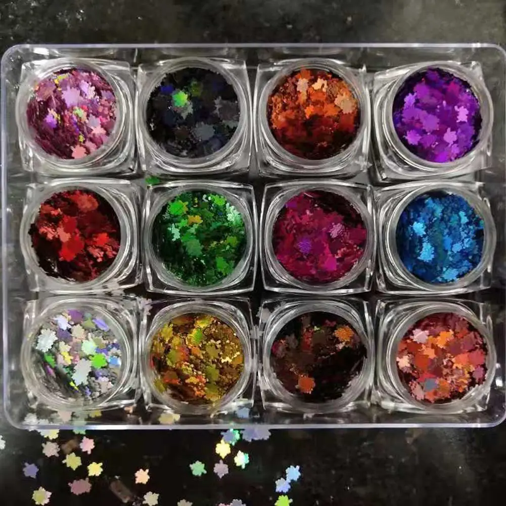12 color Блестящий декор для ногтей кленовый лист Блестящий бальзам форма листа волшебный цвет ПЭТ бусинки блестки для ногтей рождественские украшения - Цвет: 12 color