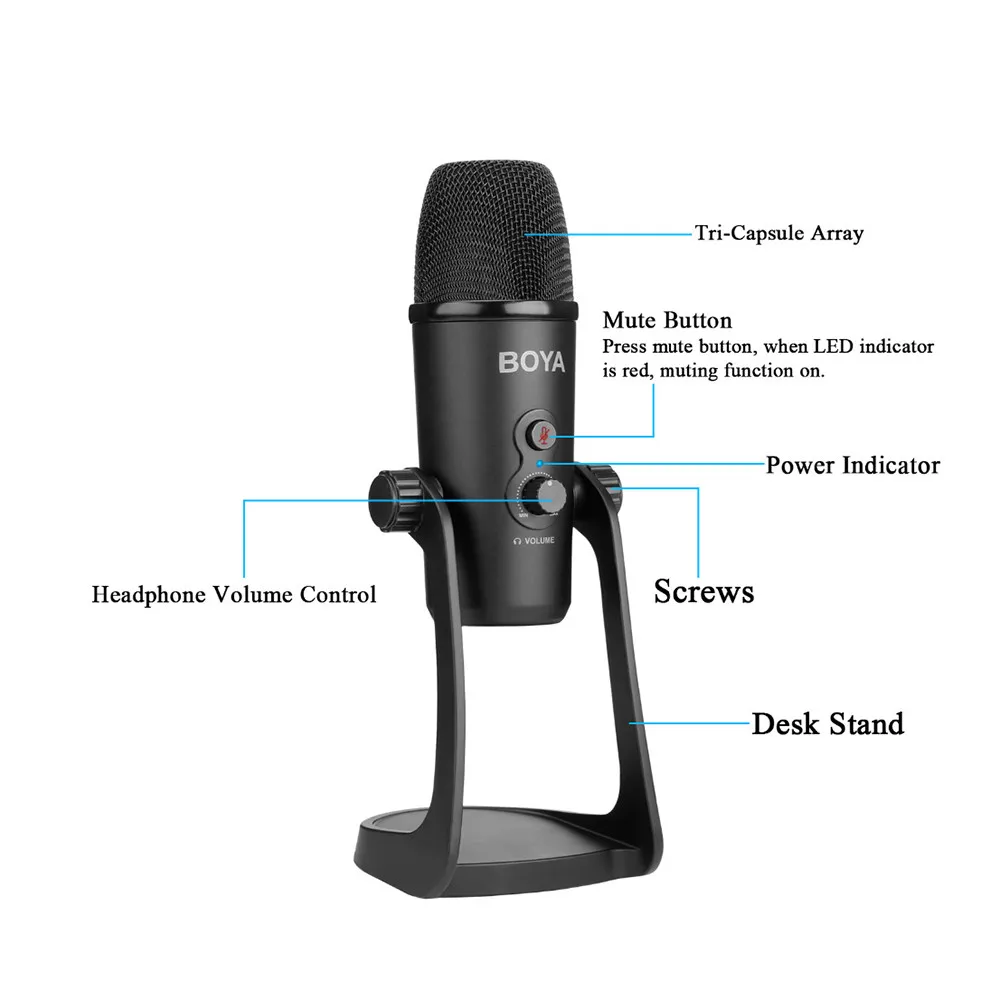 BOYA BY-PM700 USB конденсаторный микрофон с гибким полярным узором для Windows и Mac компьютера записи интервью
