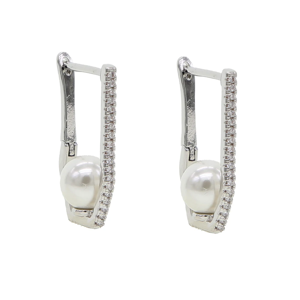 Платиновое покрытие dropshipping small hoop earring with cz pearl paved fashion cute women wedding earring jewelry for xmas festival gift - Окраска металла: Платиновое покрытие