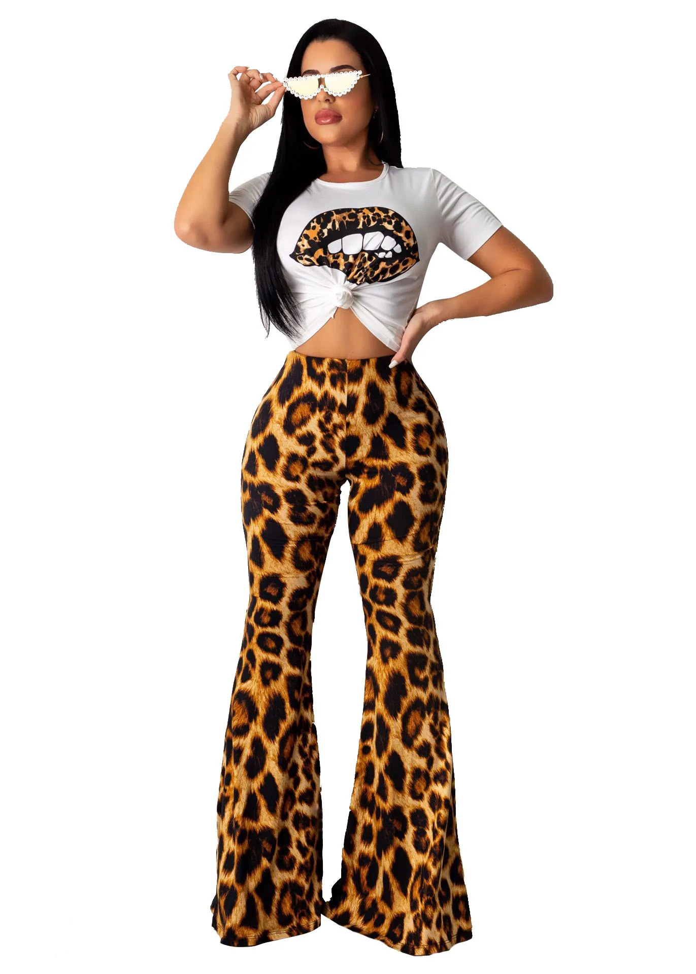 

Two Piece Set Top and Pants Leopard Women Tracksuit Sexy Two Piece Matching Sets for Mama Clothes Club Outfits Print Pink