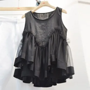 

LANMREM 2020 New Summer Fashion Women Clothing Round Neck Sleeveless Mesh Pullover Loose T Shirt Sweet Top WL04001XL