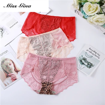 

Women High Waist Panties Underwear Lace Leopard Stitching Sexy Transparent Lingerie Mesh Seamless Panty Briefs Breathable 1Pcs