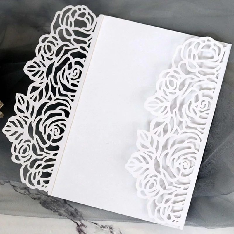 1pcs Gold Blue White Glitter Paper Laser Cut Wedding Invitation Card Personalized Wedding Decor Party Supplies