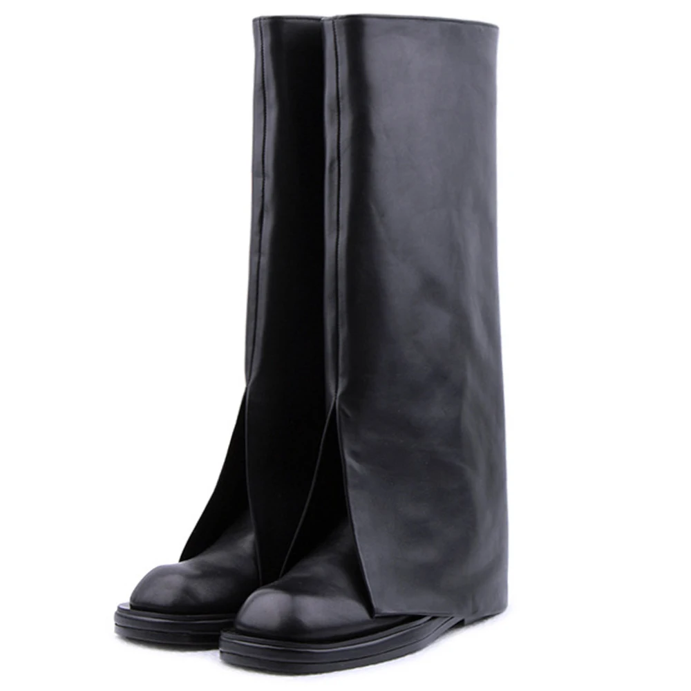 Genuine Cow Leather Trouser Boots For Women 2021 Motorcycle Botas Female Punk Biker High Top Shoes Ladies Street Style Booties