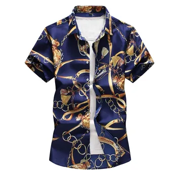 

2020 Summer Short Sleeved Shirt Men New Turndown Collar Buttons Casual Print Hawaiian Shirt Top Plus Size Clothing #13