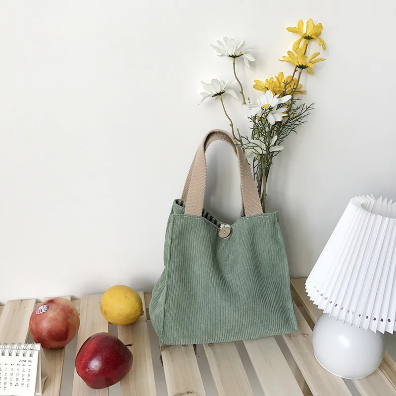 Lunch Bag Corduroy Canvas Lunch Box Picnic Tote Cotton Cloth Small Handbag Pouch Dinner Container Food Storage Bags For Ladies lunch bag