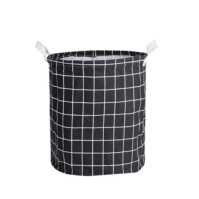 Large Capacity Foldable Laundry Basket Art Waterproof Children's Toy Basket Tunic Dirty Debris Multifunction Storage Basket Black-grid