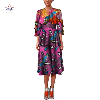 

African Women Clothing Dashiki Bazin Riche Multi Layer Dress Traditional Print Peals Patchwork Dress for Lady Elegant WY7139