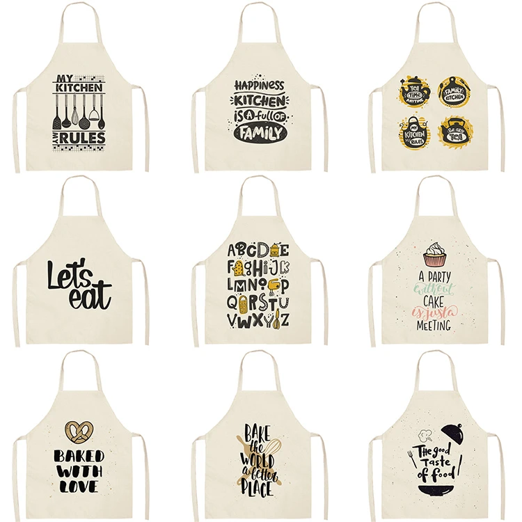 1Pcs Letter Alphabet Kitchen Aprons For Women Cotton Linen Bibs Household Cleaning Pinafore Home Cooking Apron 53*65cm WQL0178