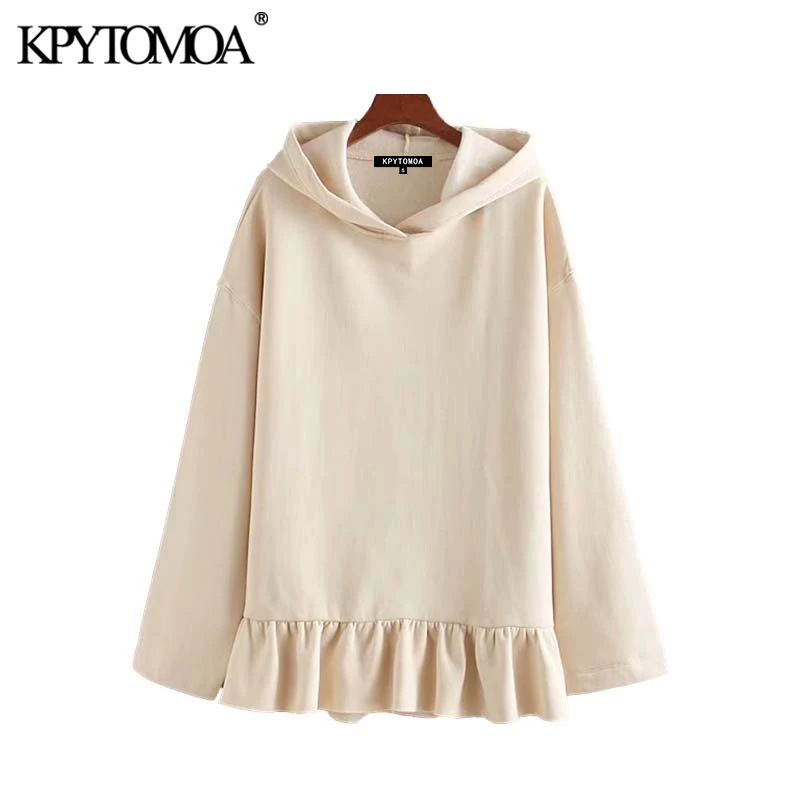  Vintage Sweet Ruffles Loose Hooded Sweatshirts Hoodies Women 2020 Fashion Long Sleeve Solid Female 