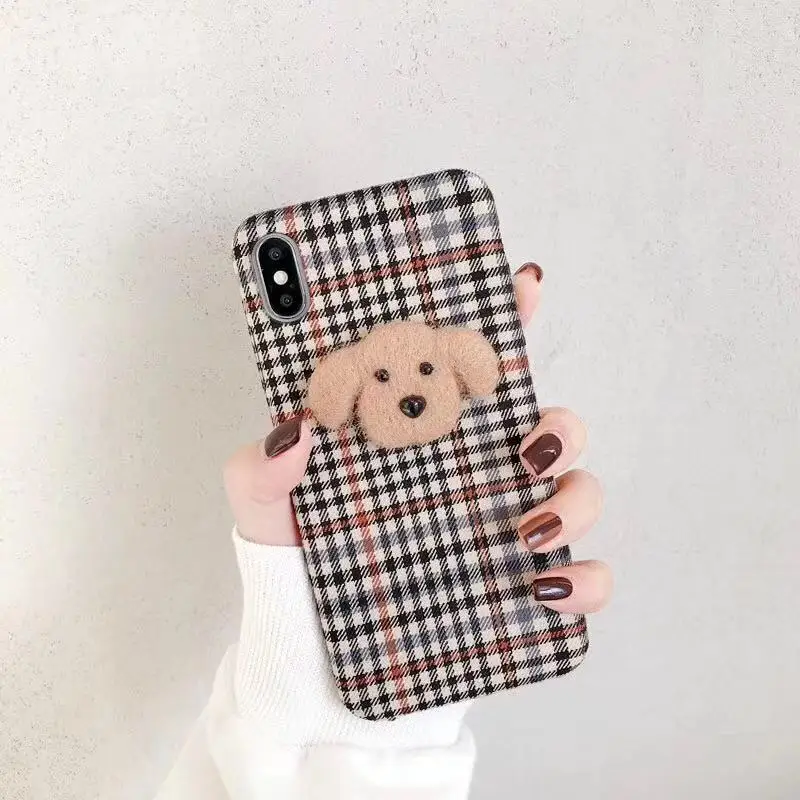 Cute Cartoon Dog Phone Case for Iphone 11 11pro 11promax X Xs Xsmax Xr 6 7 8 Plus Lattice Plush Soft Tpu Silicon Back Cover |