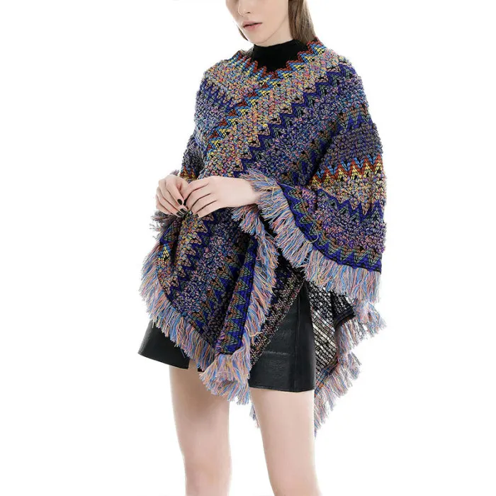 Boho пончо с бахромой накидка Шали Обертывания Женское пальто элегантные топы для весны зимы осени IK88