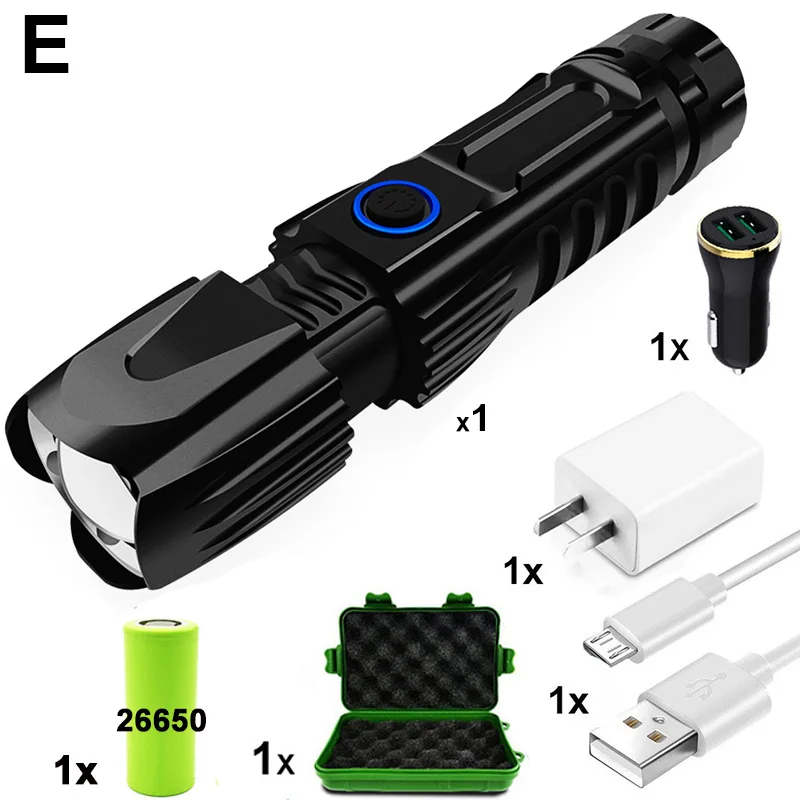 ZK20 дропшиппинг XHP90 светодиодный фонарик телескопический зум usb зарядка Тактический 26650 фонари для охоты с нижним конусом - Испускаемый цвет: Option E