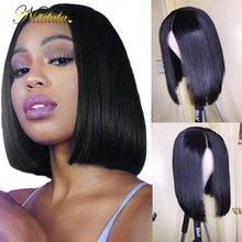 Игрока Nadula волос 13x4/13x6 Синтетические волосы на кружеве парик человеческих волос Прямые парики из натуральных волос для Для женщин предварительно вырезанные с детскими волосами короткие боб для парика парик